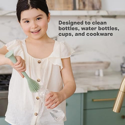 ezpz Bottle Brush (Gray) - Odor-Resistant Silicone Cleaning Tool with Long Sturdy Handle and Suction Base - Flexible Top for Tight Spaces - Gently Cleans Cups, Glasses, Bottles and Accessories - color: Gray