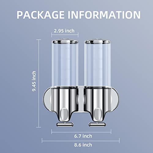 2 in 1 Chamber Wall Mounted BathroomShower Pump Dispenser,Dispensers for The Shower,Shampoo and Conditioner Dispenser,Shower Dispenser 3 Chamber no Drill - color: 17.6 Oz Double Colourless