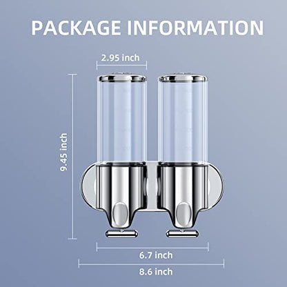 2 in 1 Chamber Wall Mounted BathroomShower Pump Dispenser,Dispensers for The Shower,Shampoo and Conditioner Dispenser,Shower Dispenser 3 Chamber no Drill - color: 17.6 Oz Double Colourless