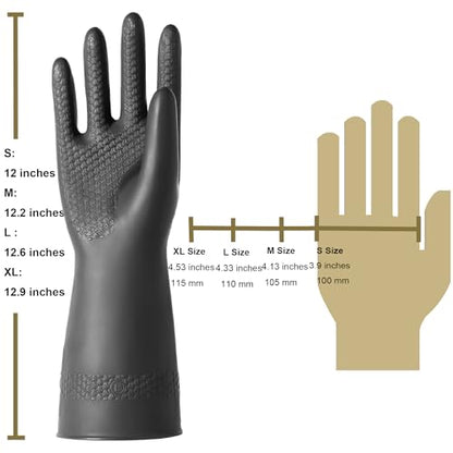 Chemical Resistant Latex Gloves,Cleaning Protective Safety Work Heavy Duty Rubber Gloves, S-M-L-XL Size, Black 1 Pair - color: M/12.2''