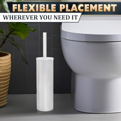 Stainless Steel Toilet Brush and Holder Set White - Long Handle Toilet Bowl Cleaner Brush and Holder - Removable Inner Liner, Shiny Design, Splash Protection & Dense Bristles for Bathroom Cleaning - color: Natural White