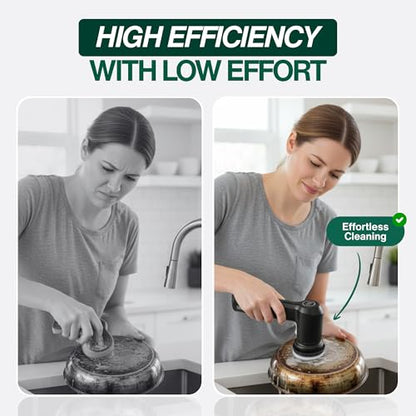 SonicPower Electric Spin Scrubber – Handheld & Ergonomic, IPX7 Waterproof, 4 Multi-Purpose Brush Heads, Long-Lasting Rechargeable Battery – Cleans Dishes, Bathroom, Tile, Grout & Kitchen (Black) - color: Black