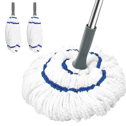 Self Wringing Mop - Easy Squeeze Twist Mop with 52.5 Inch Long Handle, Heavy Duty for Hardwood, Tile, Vinyl & Laminate Floors (White-2 Head) - color: White-2 Head