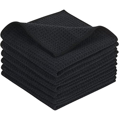 KinHwa Microfiber 6 Pack Dish Cloths Thick Waffle Weave Kitchen Dish Drying Towel Rags Super Absorbent Kitchen Tea Towels Sets 12inch x 12inch Black - color: Black, size: 12in x 12in 6 Pack