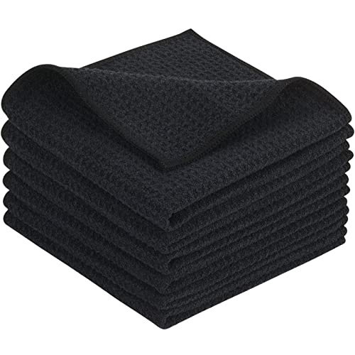 KinHwa Microfiber 6 Pack Dish Cloths Thick Waffle Weave Kitchen Dish Drying Towel Rags Super Absorbent Kitchen Tea Towels Sets 12inch x 12inch Black - color: Black, size: 12in x 12in 6 Pack