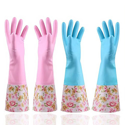 KINGFINGER Rubber Latex-Free Dishwashing Gloves for Household Cleaning, Waterproof, 2-Pair Large with Long Cuff & Flock Lining - size: Large (Pack of 2)