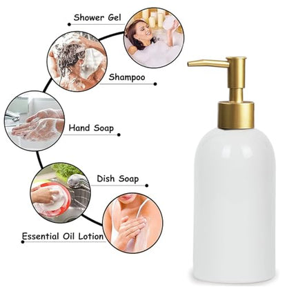 Ceramic Soap Dispenser White with Gold Pump,Simple Design Cylindrical Lotion Dispenser Bottle,Refillable Liquid Hand Soap Dispenser for Kitchen,Bathroom,Washroom - color: White（a）