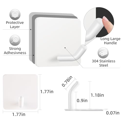 FOTYRIG Adhesive Towel Hooks Heavy Duty Stick on Towel Holder Wall Hangers Waterproof Stainless Steel Sticky Hooks for Hanging White Bathroom Kitchen Home-4 Packs - color: White