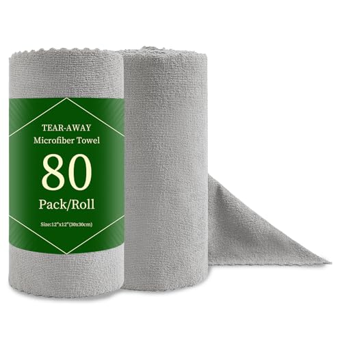 Jessy Home 80 Pack Reusable Paper Towels Grey Microfiber Cleaning Cloth Roll 12"x12" Microfiber Towels for Kitchen, Tear Away Cloth, Lint Free Rags for House,Car,Window,Cleaning Supplies - color: Ash Grey