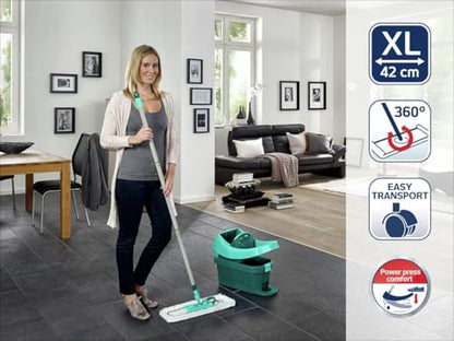 Leifheit Floor Cleaning Profi XL Mop and Bucket Set – 42 cm Microfibre Mop for Large Floors with 360° Joint, Foot-Pedal Wringing System, Heavy Duty 8 L Bucket, Easy Moist or Wet Cleaning, Turquoise - style: Set Mobile