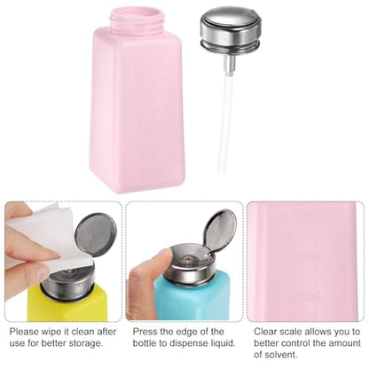 HARFINGTON Solvent Alcohol Dispensers 250ml(8.5oz) Push Down Liquid Dispenser Pump Bottle with Sealing Stainless Steel Lid for Acetone Cleanser Polish Remover, Pink - color: Pink, size: 8.5 Ounces