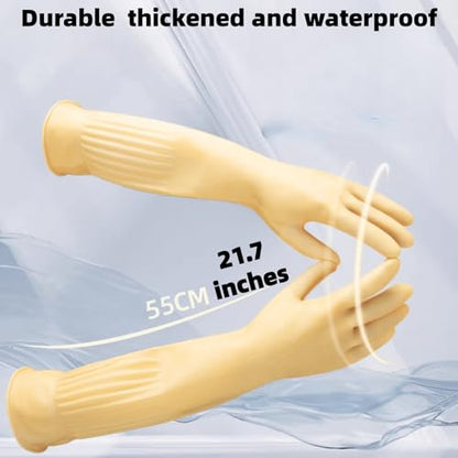 21.7inch Extra Long Latex Cleaning Gloves Waterproof Heavy Duty Rubber Reusable Dish wash Household Cleaning - color: Yellow