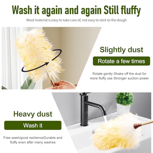 Natural Lambswool Duster 20 Inch Handheld with Wooden Handle Duster Dusting Tool for Blinds Electronics Furniture Delicate Surfaces (2Pcs) - size: 20inch