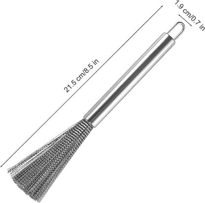 2Pcs Pots and Pans Clening Brush, Stainless Steel Scrubber Brush for Cookware Long-Handled Sink Cleaner Brush-2Hooks