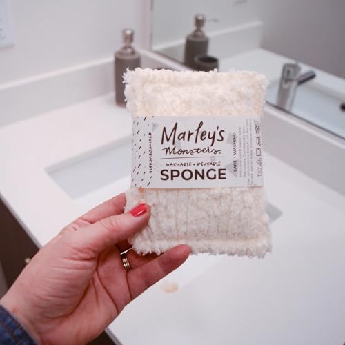 Marley's Monsters Chenille Washable Sponge – Reusable Eco-Friendly Kitchen Scrubber – Soft 100% Cotton Chenille & Recycled Foam – 3.5" x 5" Handmade in USA (Natural) - color: Natural