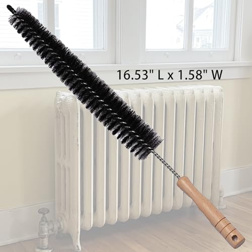 2-Pack Radiator Brush, 17-Inch Long Reach Flexible Radiator Cleaner with Wooden Handle, Multipurpose Dryer Lint Brush & Refrigerator Coil Cleaning Brush for Narrow Gaps, Vent Cleaner & Duster