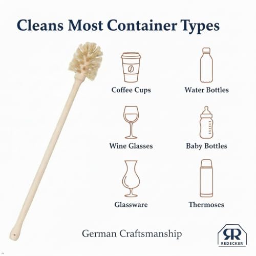 Redecker Bottle Brush, Light Horsehair Bristles, 14 Inch Long, Beechwood Handle for Milk Bottles and Glassware, Made in Germany - size: 13-3/4-Inches