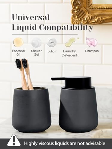 INGOFIN Ceramic Lotion Dispenser - 12oz Refillable Hand Soap Dispenser Bathroom, Modern Liquid Soap Dispenser with Pump, Dish Dispenser for Kitchen, Matte Grey - color: Matte Grey