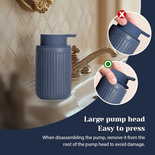 INGOFIN Ceramic Lotion Dispenser - 12oz Liquid Hand Soap Dispenser Bathroom, Modern Refillable Dish Soap Dispenser with Pump for Kitchen, Stripe Blue - color: Liquid-blue