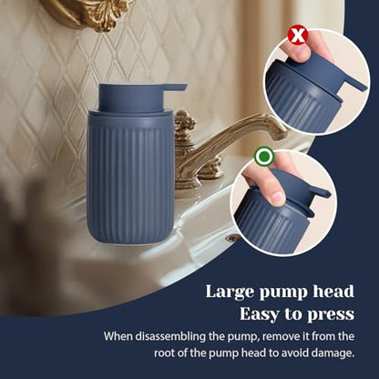 INGOFIN Ceramic Lotion Dispenser - 12oz Liquid Hand Soap Dispenser Bathroom, Modern Refillable Dish Soap Dispenser with Pump for Kitchen, Stripe Blue - color: Liquid-blue