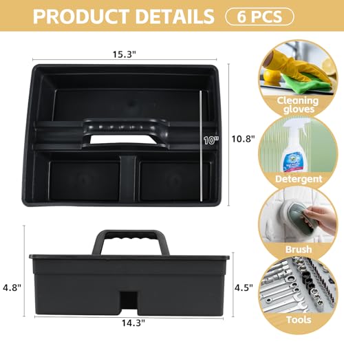 6 Pack Cleaning Organizer Caddy with Handle, Plastic Carry Caddy for Cleaning Products