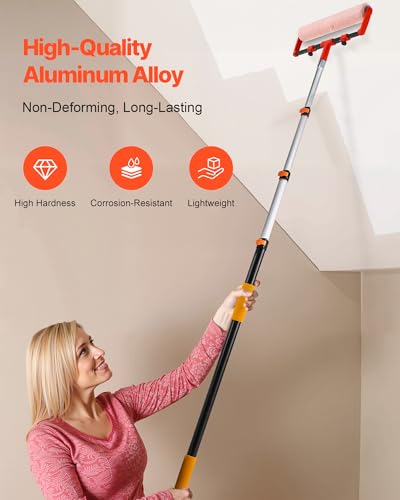 VEVOR Telescopic Extension Pole, 4-12 FT Multi-Purpose Extendable Pole, Sturdy Aluminum Alloy Paint Pole Extension with Flip-Lock Design, High Reach Roller Stick for Painting, Dusting and Cleaning - style: 4-12 FT