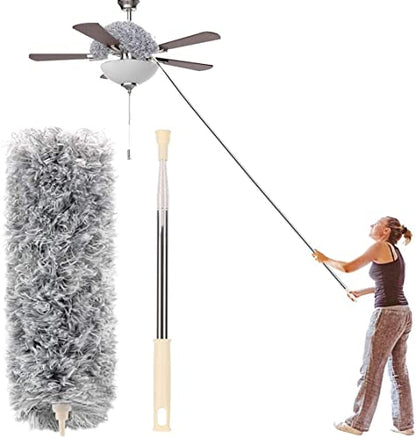 Microfiber Duster with Extension Pole(Stainless Steel) 30 to 100'', with Bendable Head, Extendable Long Duster for Cleaning Ceiling Fan, High Ceiling, Keyboard, Furniture Cars Gray - color: Gray