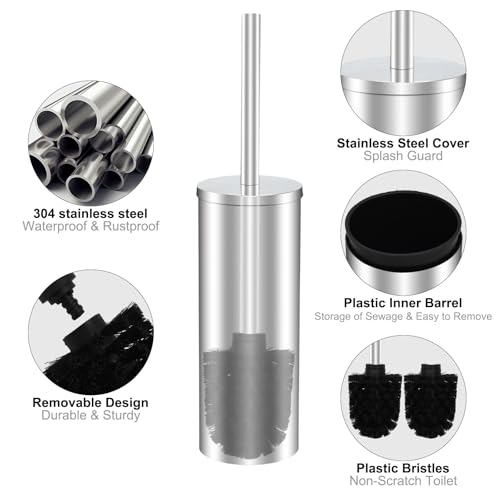 Toilet Brush and Caddy, Stainless Steel Toilet Bowl Brush and Holder, Toilet Bowl Cleaner Brush for Bathroom (Silvery) - color: Silvery