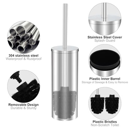 Toilet Brush and Caddy, Stainless Steel Toilet Bowl Brush and Holder, Toilet Bowl Cleaner Brush for Bathroom (Silvery) - color: Silvery