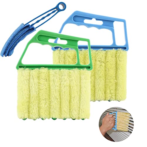 2Pcs Window Venetian 7 Finger Dusting Cleaner Tool and 1Pc Window Blind Duster Brush Hand-Held Window Shutters Venetian Shades Brush Air Conditioner Duster Dirt Cleaner - color: Blue