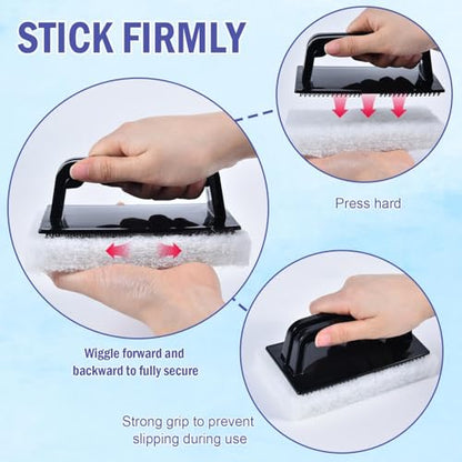 YoleShy Handled Scrubber Set, Non-Scratch Bathroom Scrubbing Pads, Bathtub Scrubber with Handle, Reusable Cleaning Sponge for Shower Tile, Bathtube, Sink, Spas Tubs & Swimming Pool Step - color: Black