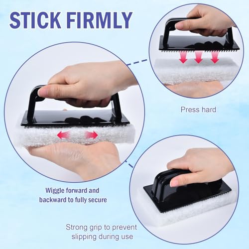 YoleShy Handled Scrubber Set, Non-Scratch Bathroom Scrubbing Pads, Bathtub Scrubber with Handle, Reusable Cleaning Sponge for Shower Tile, Bathtube, Sink, Spas Tubs & Swimming Pool Step - color: Black