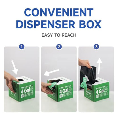 Small Trash Bags with Handles - Ocean Plastic Upcycling - Plastic Garbage Bags, Can Bin & Waste Basket Liner for Kitchen, Bathroom, Office and Pets,2.6 Gallon 200 Count Black - color: 2.6Gal Black, size: 1 DISPENSER BOX