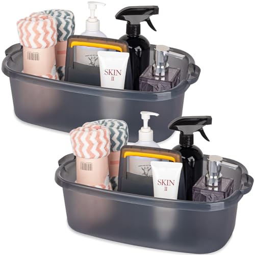 Large Cleaning Supplies Caddy Portable Shower Basket Supply Organizer with Handle Plastic Bucket Tool Storage for Bathroom, Bedroom, Kitchen, College Dorm, Garden, Clear Grey 2 Pack - color: Clear Grey, size: Large, 2pcs