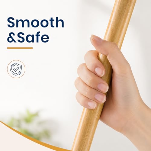 6 PK Wooden Push Broom Handle with American Threaded Metal Tips, 55” Lacquered Wood Handle with Easy Hanging Hemp Rope