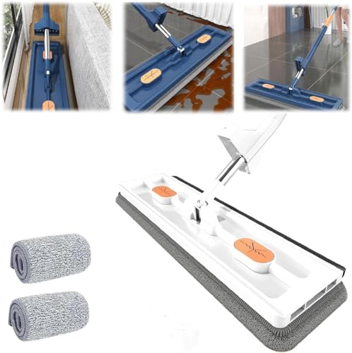 Large Flat Mop, 360° Rotating with Dewatering Scraper Wet Dry Mop, Extendable Long Cleaning, Microfiber for Floors Corner Window 1pcs 12027(A-2pcs Rag) - color: A-2pcs Rag