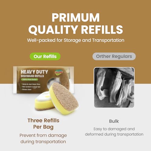 Natural Dishwand Sponge Refills, Plant-Based Dish Wand Replacement Head | Non-Scratch Sisal Hemp Heavy Duty Scrubber Dispenser, Scrub Dishwashing Brush Cleaning Pad Refill for Kitchen Sink Dishwash - size: 12Pack