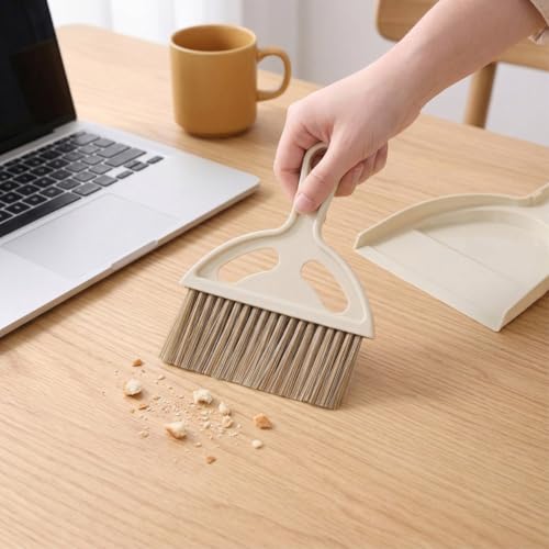 Mini Broom and Dustpan Set - Compact Small Hand Broom with Soft Bristles, Portable Desktop Cleaning Tool for Kitchen Counter, Desk, Drawer, Pet Litter & Car Interior (Off-White) - color: Off-white