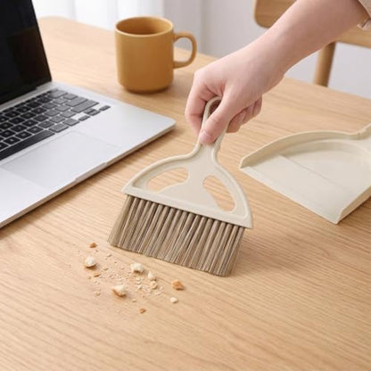 Mini Broom and Dustpan Set - Compact Small Hand Broom with Soft Bristles, Portable Desktop Cleaning Tool for Kitchen Counter, Desk, Drawer, Pet Litter & Car Interior (Off-White) - color: Off-white