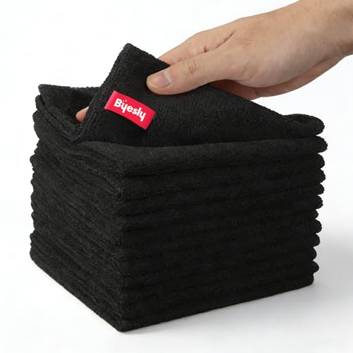 12-Pack Microfiber Cleaning Cloth, 11.5x11.5 Microfiber Towels for Cars, Dishes & House, for Detailers, Chefs & Efficient Home | Scratch-Free, Lint-Free, Ultra Absorbent(Black) - color: Black