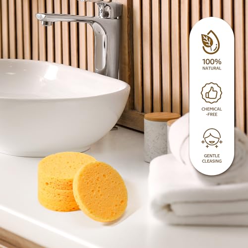 GAINWELL 50-Count Compressed, GAINWELL Cellulose, 100% Natural Cosmetic Spa Sponge for Facial Cleansing, Exfoliating Mask, Makeup Removal - color: Yellow, size: 50 Count (Pack of 1)