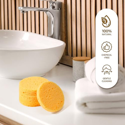 GAINWELL 50-Count Compressed, GAINWELL Cellulose, 100% Natural Cosmetic Spa Sponge for Facial Cleansing, Exfoliating Mask, Makeup Removal - color: Yellow, size: 50 Count (Pack of 1)