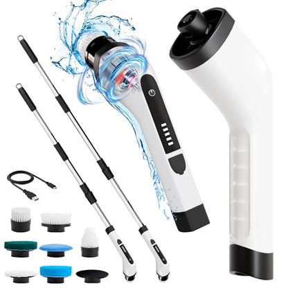 7-in-1 Electric Bathroom Scrubbing Brush, 2500 mAh. Telescopic Bathtub Scrubber with Long Handle. Powerful Electric Bathtub Scrubber. Portable Power Brush for Cleaning Bathroom, Kitchen, Car - size: 1 Pack