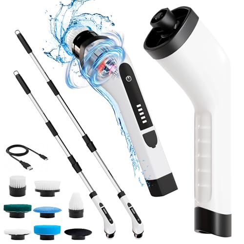 7-in-1 Electric Bathroom Scrubbing Brush, 2500 mAh. Telescopic Bathtub Scrubber with Long Handle. Powerful Electric Bathtub Scrubber. Portable Power Brush for Cleaning Bathroom, Kitchen, Car - size: 1 Pack