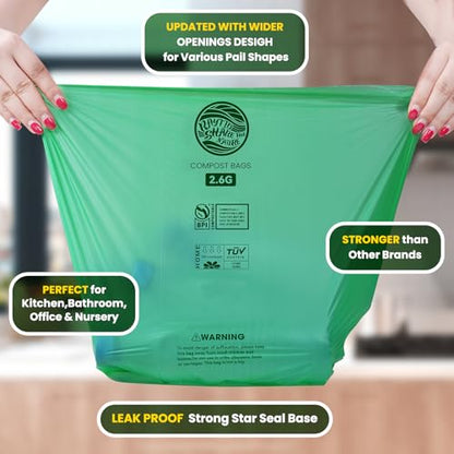2.6 Gallon Compostable Trash Bags,240 Count Compost Trash Bags for Bedroom Kitchen Office Fit 10 Liter，Small Kitchen Food Scrap Waste Bags,ASTM D6400, US BPI & Europe OK compost HOME certified - color: 2.6G-240count