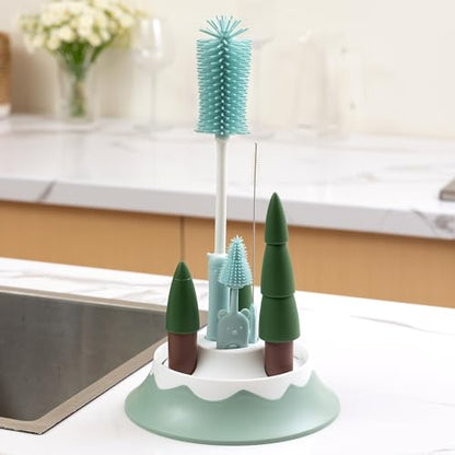 Chemimoso Baby Bottle Drying Rack and Cleaning Set, with Straight Silicone Baby Bottle Brush, Pacifier Brush, Straw Brush, Cup Lid Cleaning Brush, 2025 Xmas Holiday Surprise Gift for Newmom, Z Blue - style: Set, Z Blue