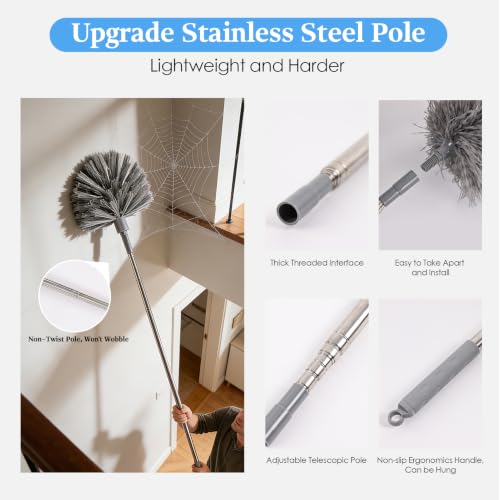 Microfiber Feather Duster 5-in-1 Kit with Extension Pole, Washable Cleaning Duster Set with 3 Duster Heads, Cobweb Duster, Corner Brush, 100'' Extendable Long Duster for High Ceilings, Fans, Furniture - size: 5PCS: Cobweb Brush & Chenille Duster & Gloves
