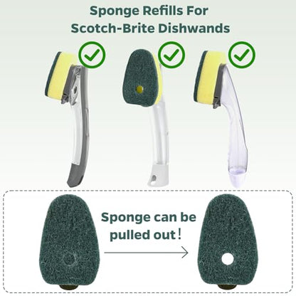 Sponge Dishwand Brush Refills for Scotch-Brite Dishwand - 10 Pack Dish Soap Non-Scratch Brush Refills for Nonstick Pots and Pans, Glass & Tubs（Green - color: Green-10pack