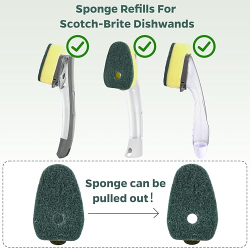 Sponge Dishwand Brush Refills for Scotch-Brite Dishwand - 20 Pack Dish Soap Non-Scratch Brush Refills for Nonstick Pots and Pans, Glass & Tubs（Green - color: Green-20pack