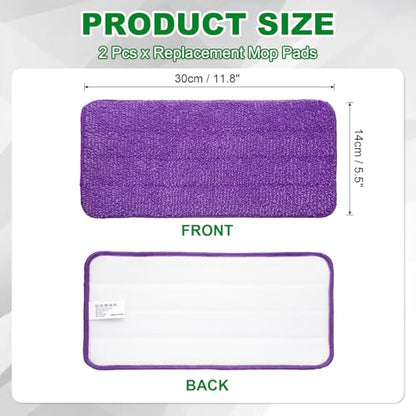 uxcell 2Pcs Microfiber Mop Pads, 11.8x5.5 Reusable Replacement Flat Mop Pad Refills with Hook-and-Loop for Home Office Restaurant Surface/Hardwood Floor Cleaning, Purple - color: Purple